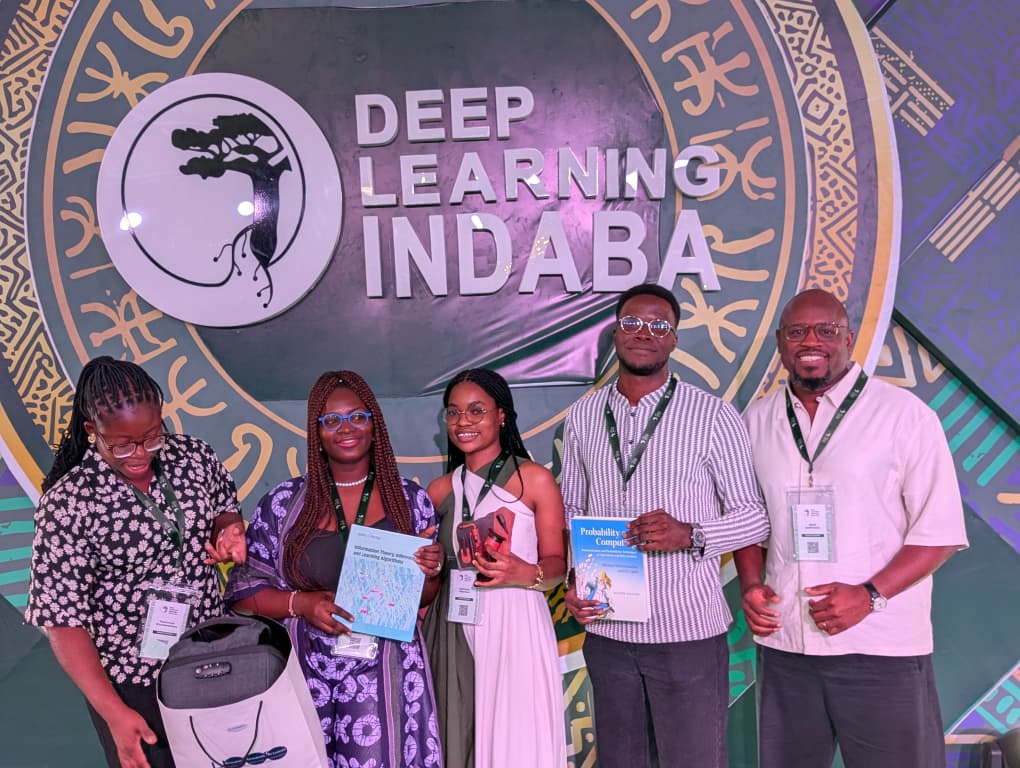 TAG Ecosystem team members celebrating their poster award at Deep Learning Indaba 2026