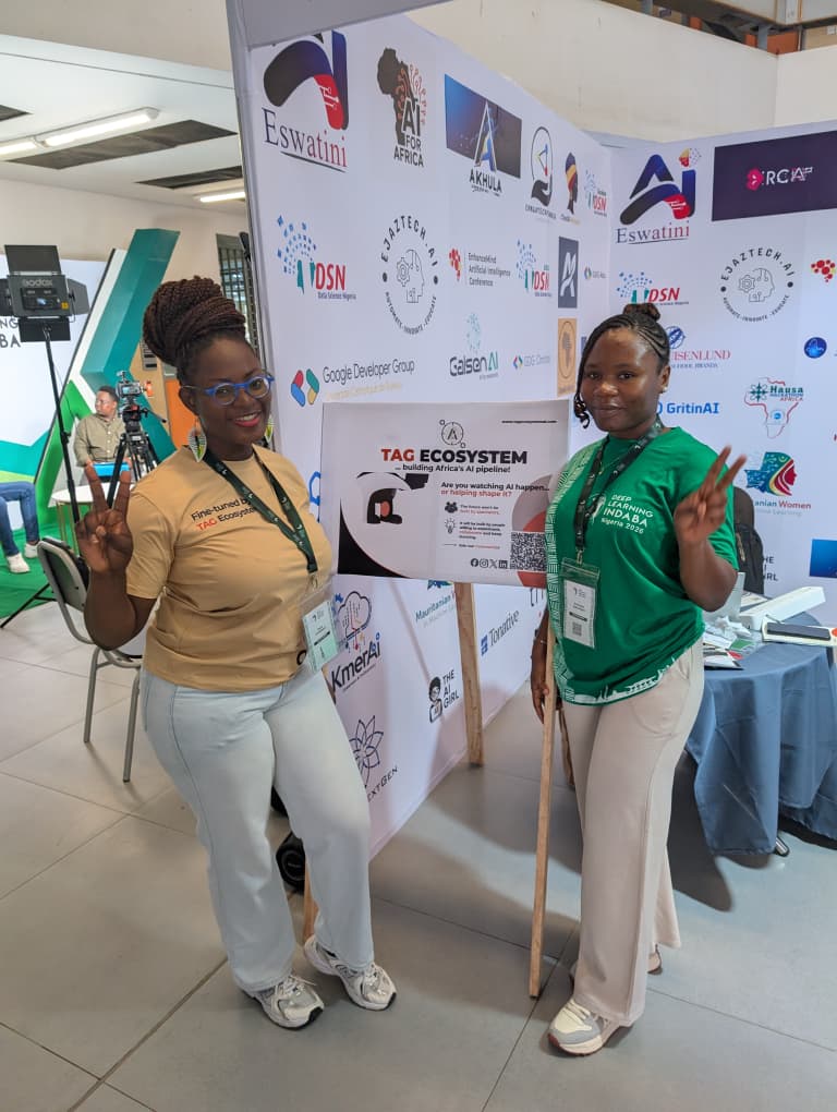 Two TAG Ecosystem community members posing together at Deep Learning Indaba Nigeria 2026